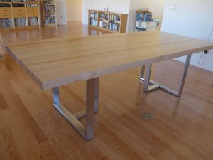 Brushed Stainless T-Shaped Legs on a Custom Wood Kitchen Table