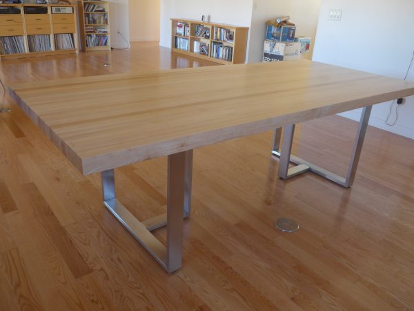 Brushed Stainless T-Shaped Legs on a Custom Wood Kitchen Table