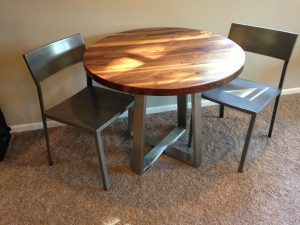 Brushed Stainless Kitchen Table Base with Round Wood Top