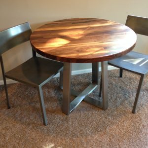 Brushed Stainless Kitchen Table Base with Round Wood Top