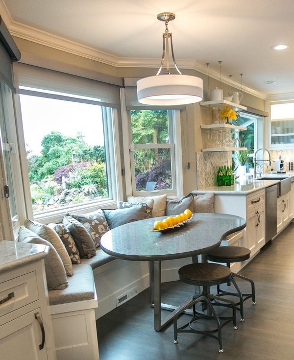 Brushed Stainless Kitchen Table Base with Stone Top