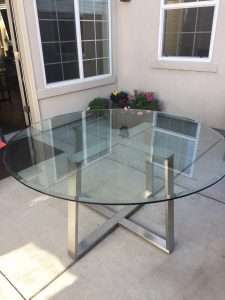 Brushed Stainless Outdoor Table Base with Glass Top