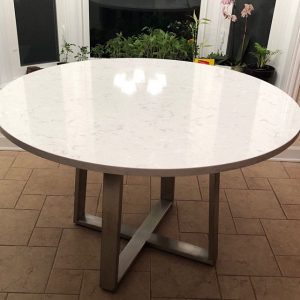 Brushed Stainless Outdoor Table Base with Stone Top