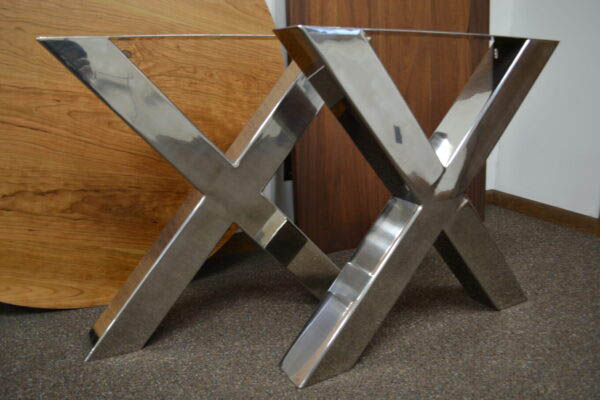 Polished Stainless Steel X-Frame Style Metal Table Legs for wood dining table