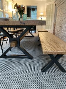 X-Beam Style Metal Table Legs with Wood Top for Dining Table