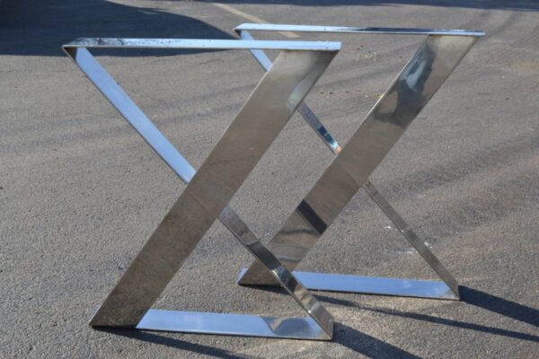 polished stainless steel zig zag style metal table legs for wood top