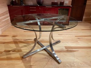 Brushed Stainless Rolled Arch Style Metal Table Base for Glass Kitchen Table