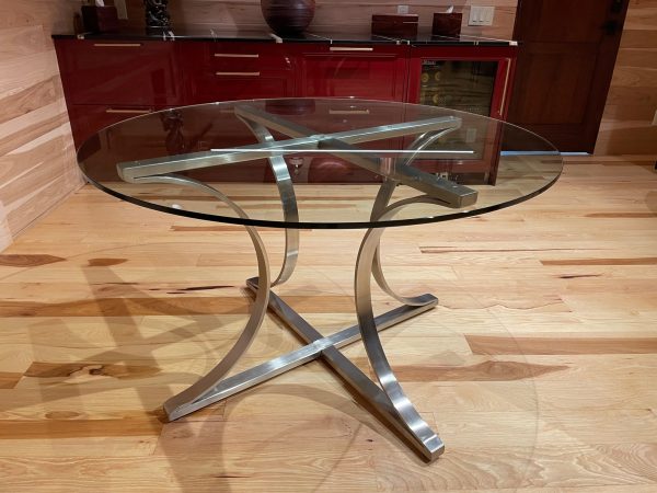 Brushed Stainless Rolled Arch Style Metal Table Base for Glass Kitchen Table