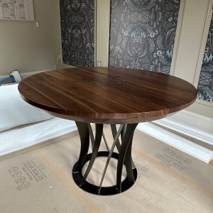 Reverse Twisted Tulip Style Metal Table Base with Wood Dining Table Top