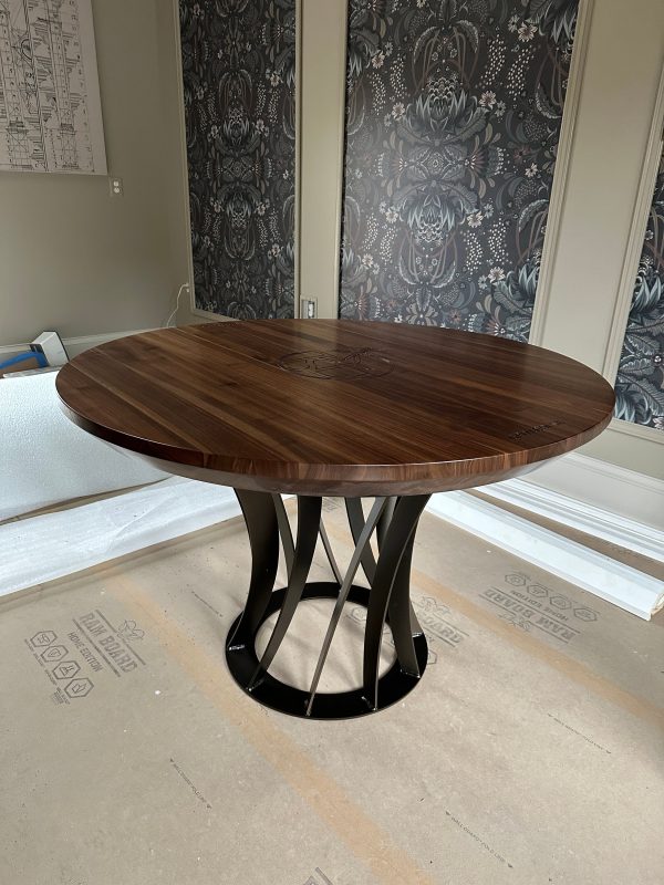 Reverse Twisted Tulip Style Metal Table Base with Wood Dining Table Top