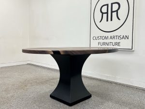 Rolled Hourglass Metal Table Base with epoxy wood top