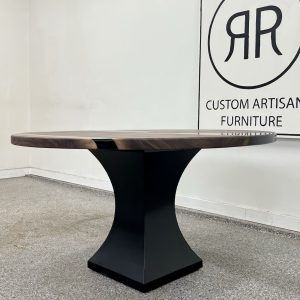 Rolled Hourglass Metal Table Base with epoxy wood top