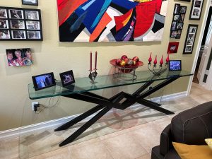 Diamond Spider Style Metal Console Table Base with Glass Top
