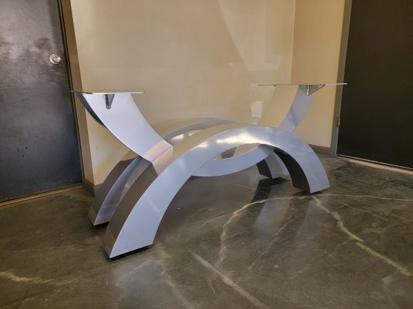 Metal Table Base, Testudo Style, chrome, for dining table