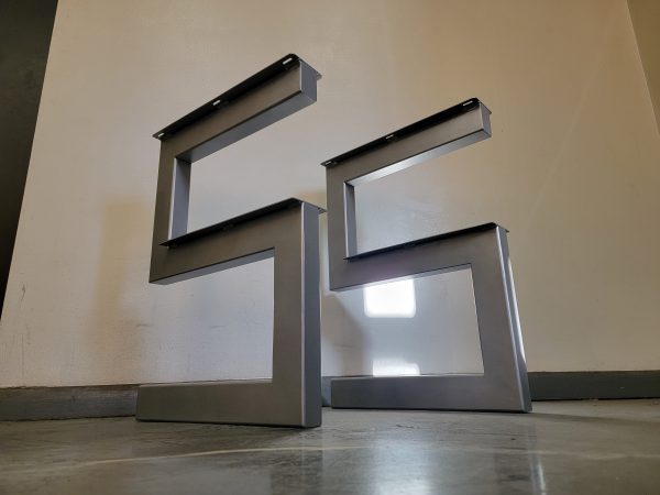 S-Shaped metal table legs for wood top