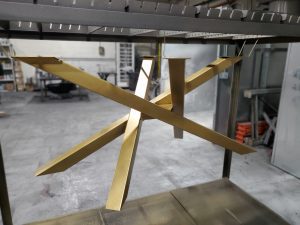 Metal Table Base with a Brass Powder Coated Finish