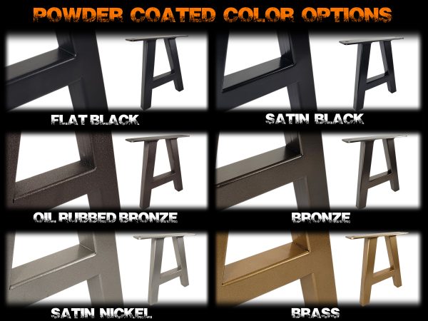 Powder Coated color options for custom metal table legs and bases, options 1 of 2