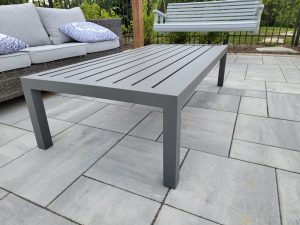 Slat Style Aluminum Outdoor Cocktail Table for Deck