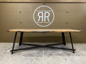 Angular X-Style Metal Table base with Live Edge desk Top