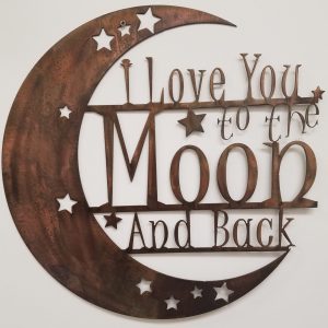 I Love you to the moon and back metal wall art with acid patina finish