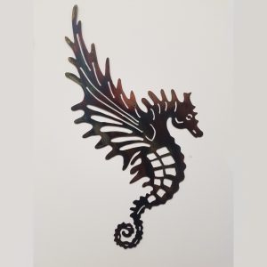 Winged Seahorse Metal Wall Art with Flame Burnt Finish