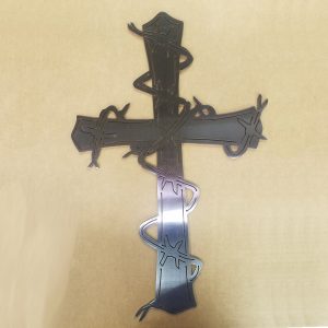 Cross with Thorns Metal Wall Art with Polished Finish