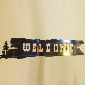 Welcome Sign Metal Wall Art with Flame Burnt Finish